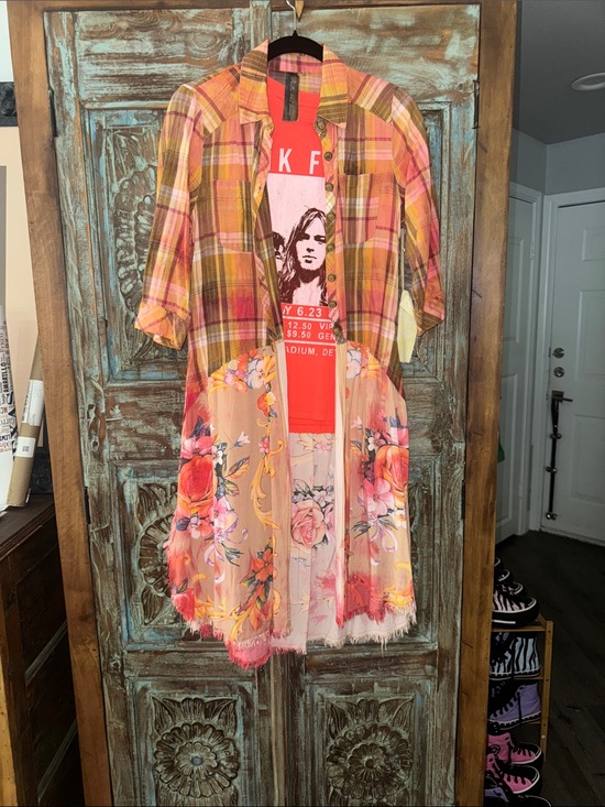 Aratta Tops - Aratta Coral Pink & Yellow Plaid-to-Floral Sheer Duster